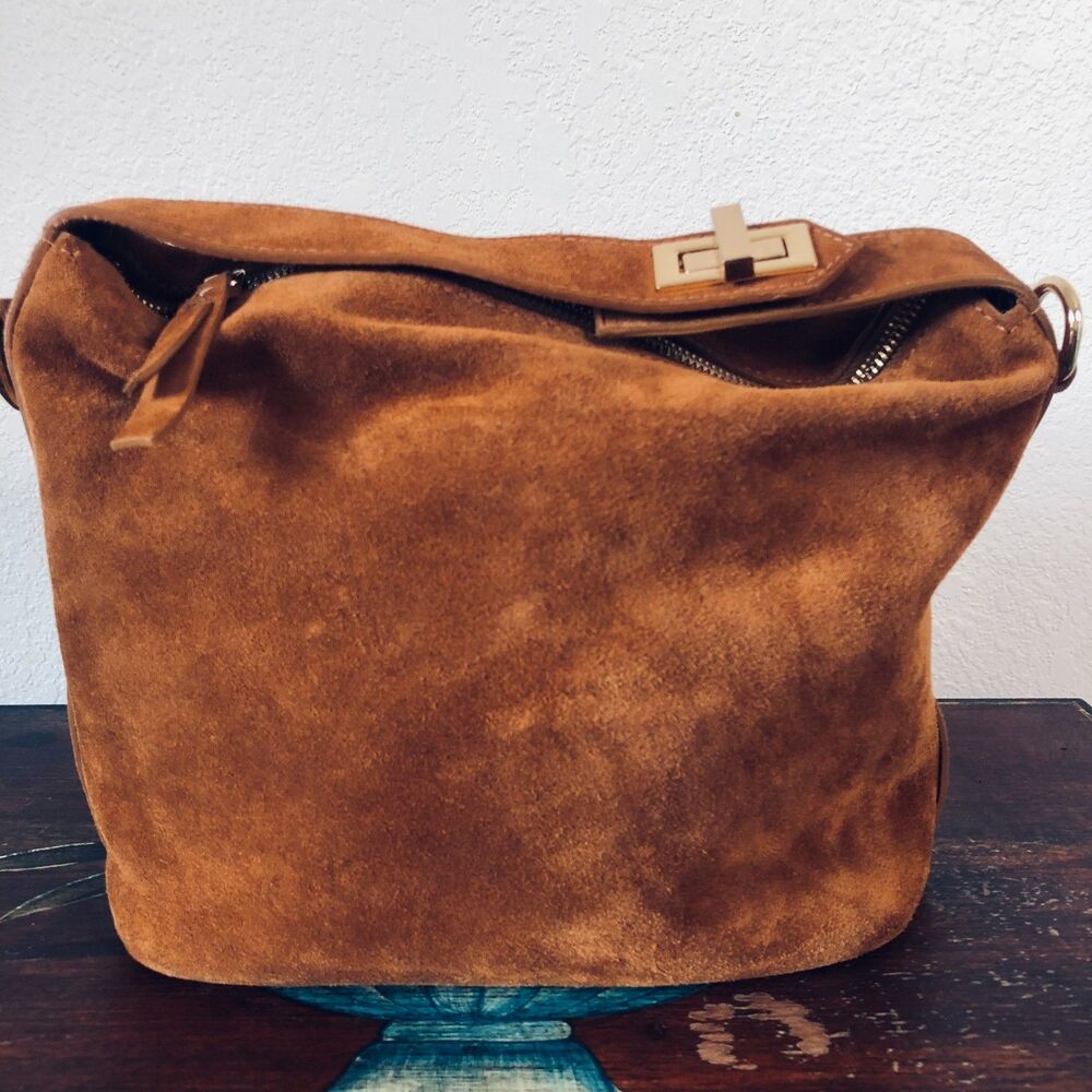 Claudia Firenze Brown Italian Suede Hobo Hand Bag/Shoulder Bag